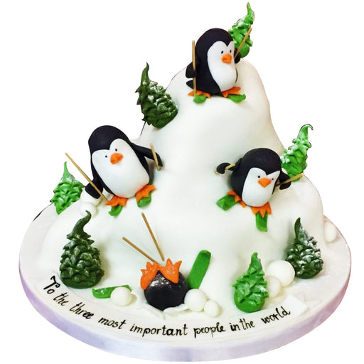 Skiing Penguins Cake - Last minute cakes delivered tomorrow!