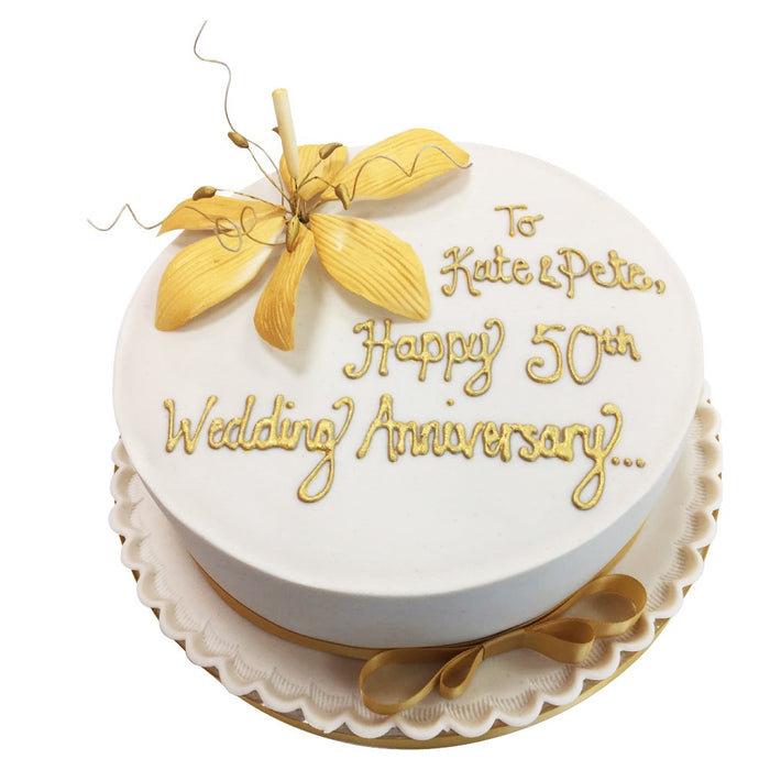 50th Wedding Anniversary White Fondant Cake with White Fondant Flowers |  Penny's Food Blog