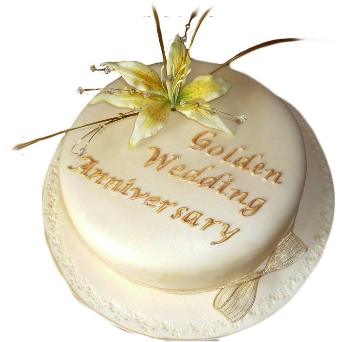 Elegant 50th Golden Wedding Anniversary Cake - Decorated - CakesDecor