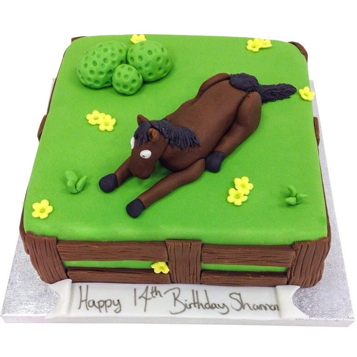 Decorative Birthday Cake With A Horse Topper On A Table Stock Photo -  Download Image Now - iStock