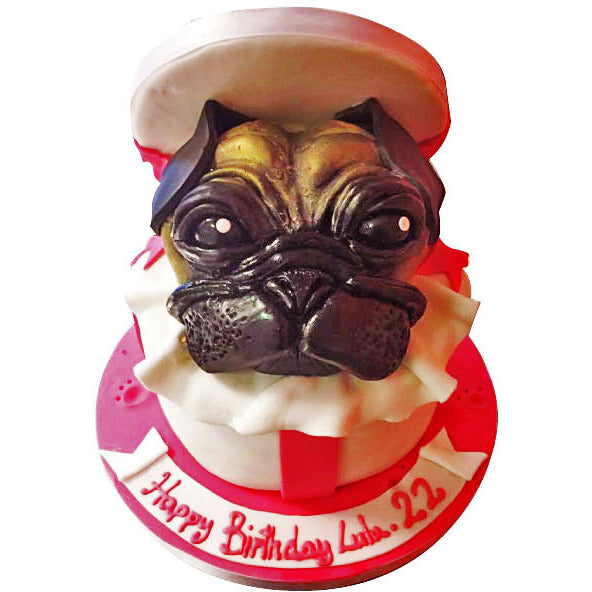Cute Brown Pug Puppy Themed Cake